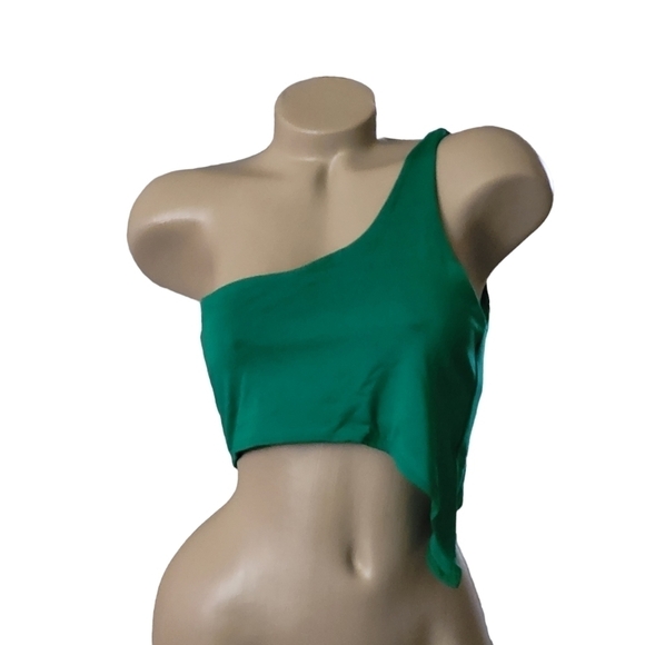 Naked Wardrobe Green Smooth Side Asymmetrical Crop Top New L - Picture 2 of 8